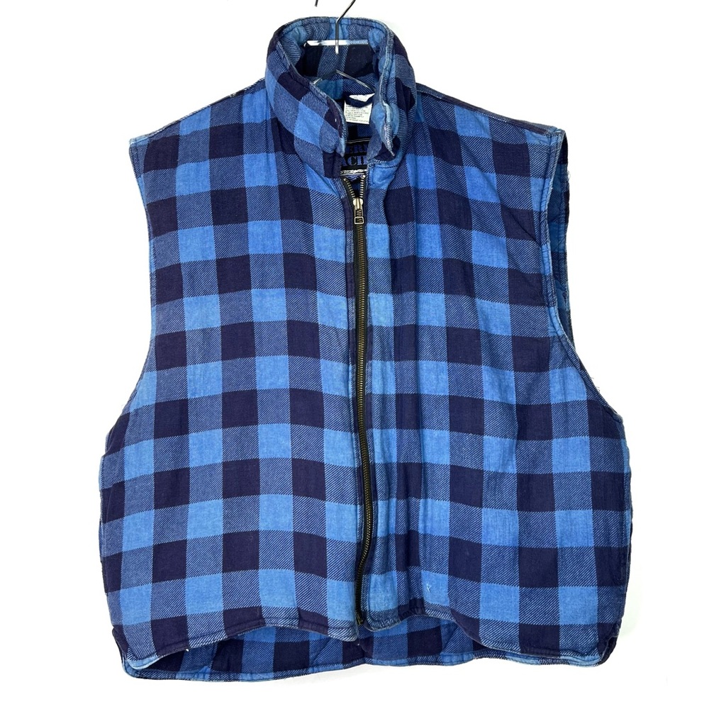 Vintage Buffalo Plaid Flannel Puffer Vest Zip Up Blue Sierra Pacific Men’s Large